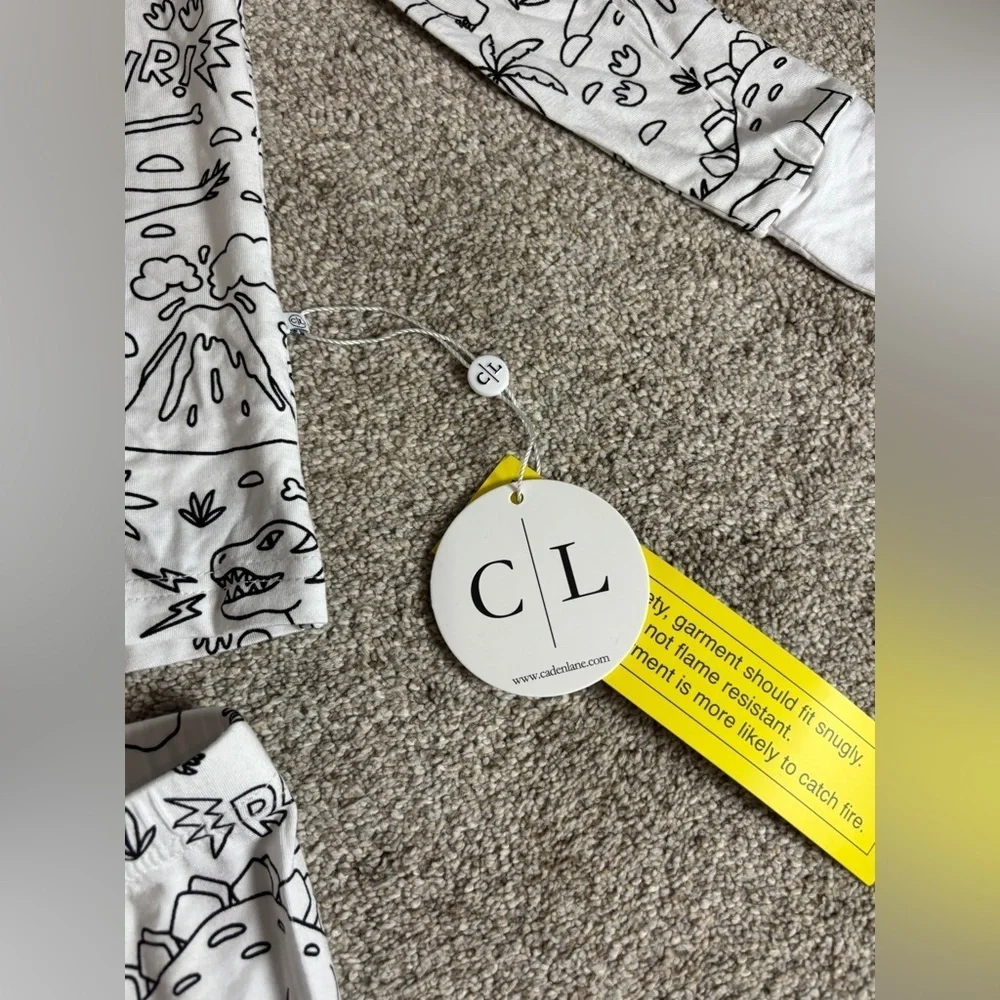 NEW! Caden Lane Colorable Two Piece Pajama Set | Jurassic Playground 3T
